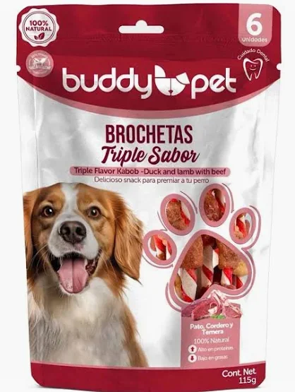 Buddy Pet Brochetas Triple Sabor 18 unidades 345 g